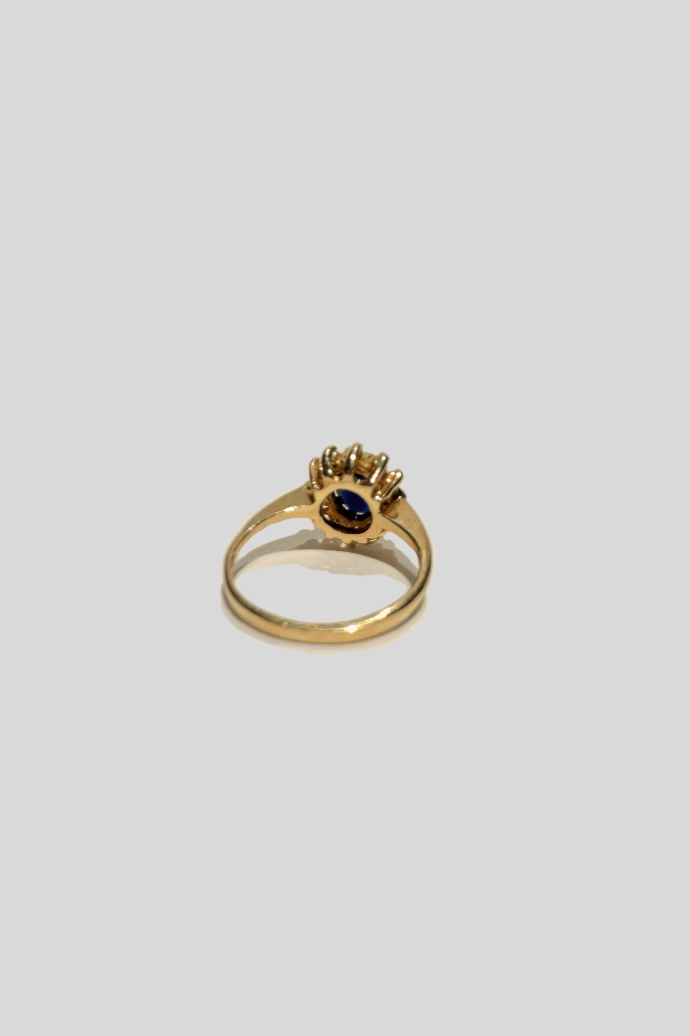 Solid 14 carat gold diamond and sapphire ring